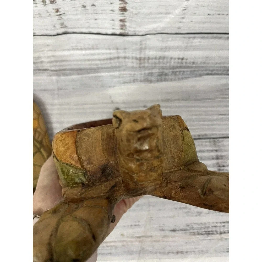 Hand Carved Crafted Wooden Sea Turtle Mom Carrying Baby 2pc Box with Lid Art